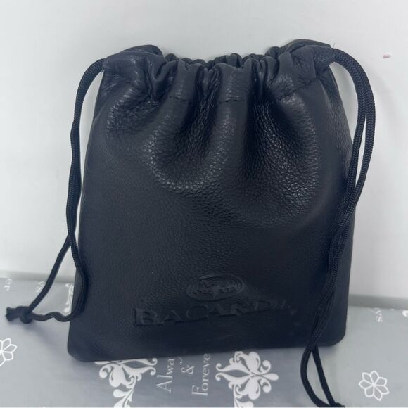 Bacardi Black Leather Promotional Drawstring Cinch Pouch Bacardi Rum - Picture 1 of 8